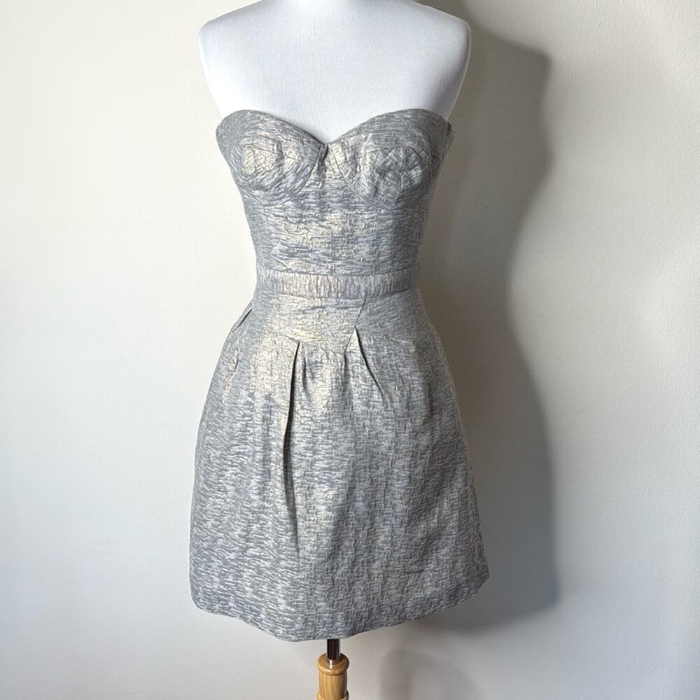 Peter Som Silver Metallic Bustier Strapless Mini Dress